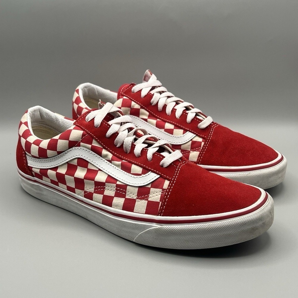 Vans Old Skool Checkered Red Skateboard Shoes - Men's Size 10.5 USED